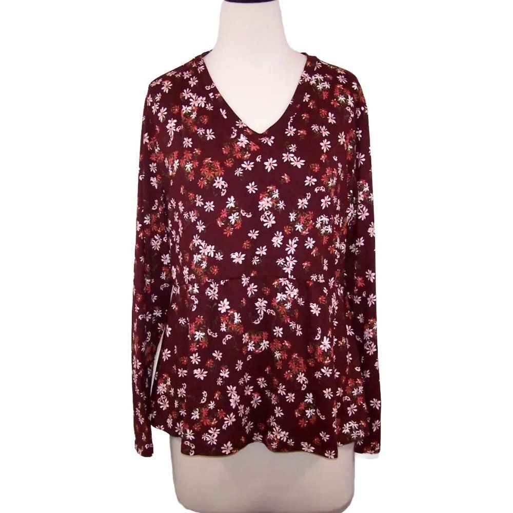 Est. 1946 Shirt Top Womens Size Large Floral Stretch Soft Flowy Long Sleeve